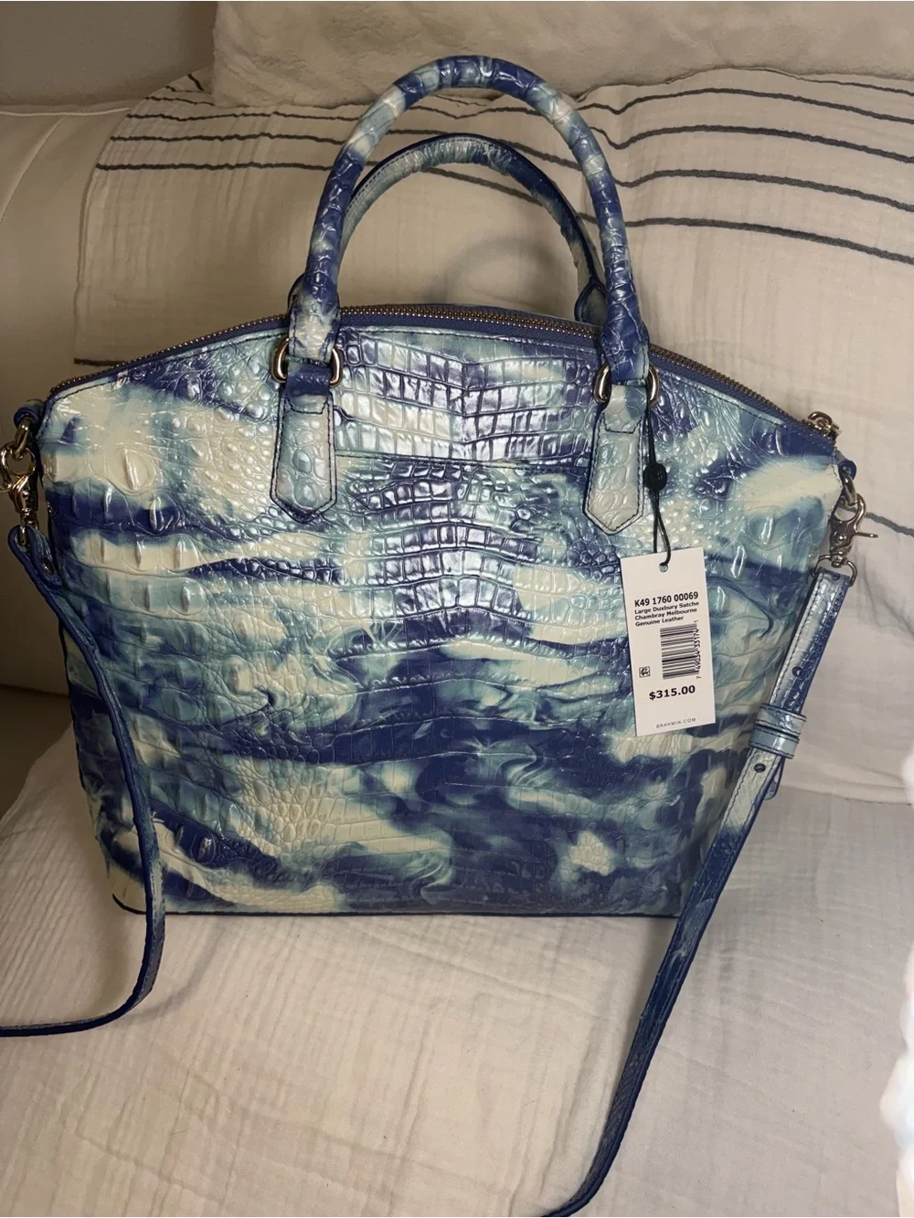 Brahmin Large Duxbury Satchel Marbled Blue Melbourne Leather Croco Embossed NWT